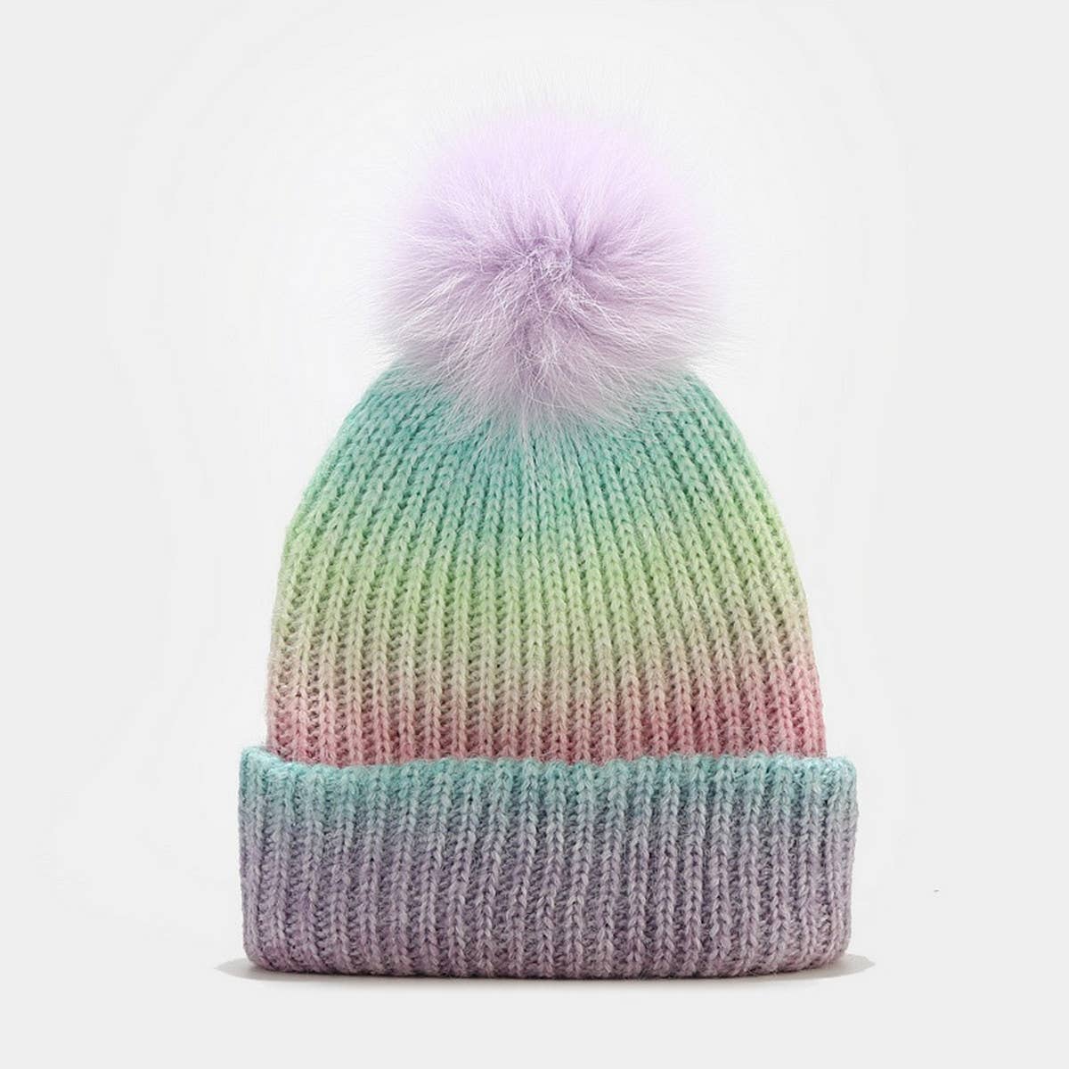 GRADIENT WARM POM POM KNITTED HAT_CWAH1618
