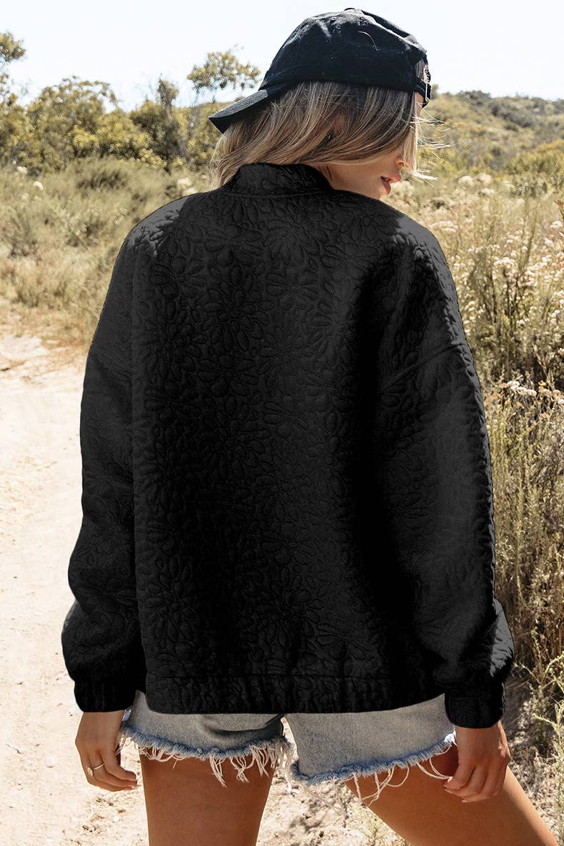 Solid-color floral texture loose jacket