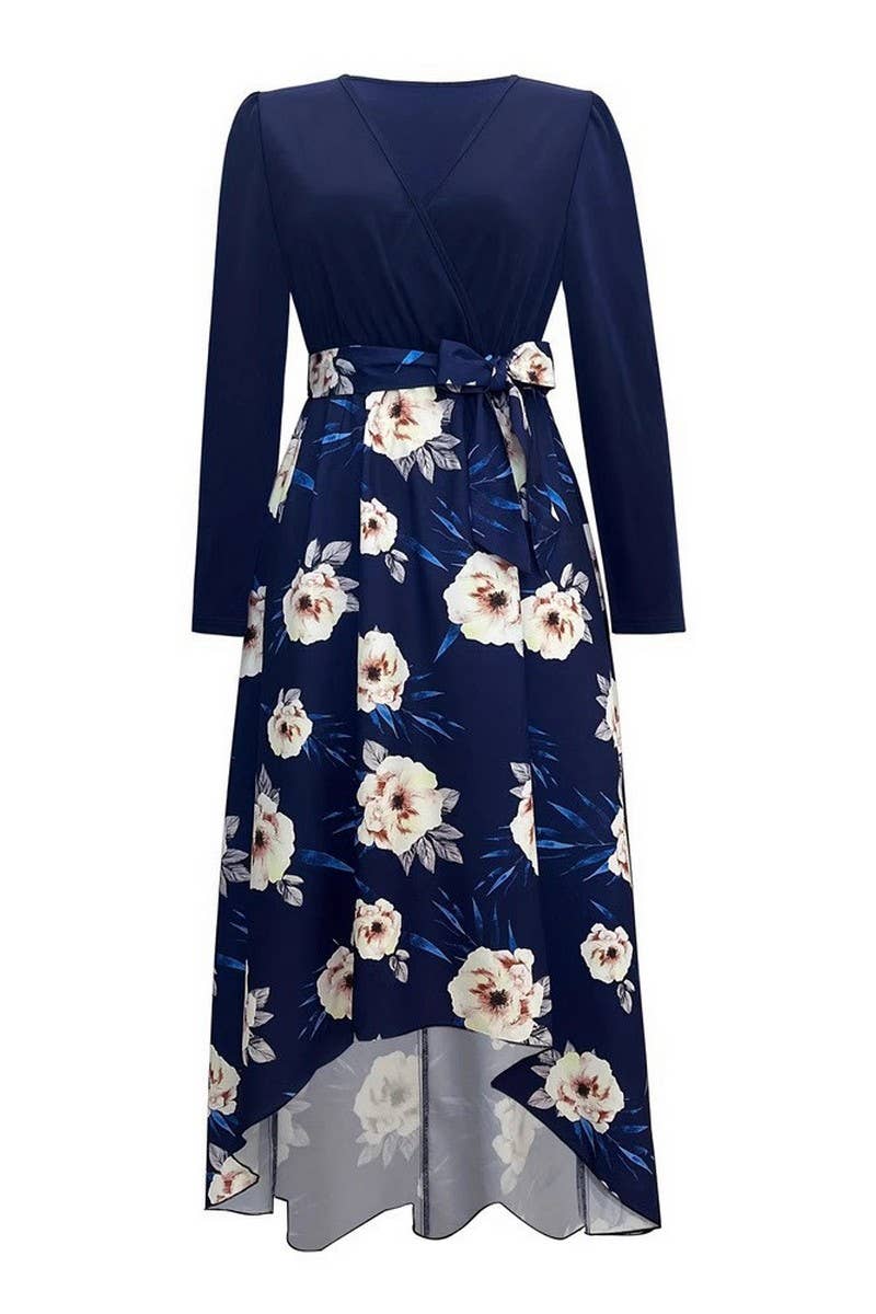 CWDMD5034_IRREGULAR PRINT LONG SLEEVE DRESS WITH BELT