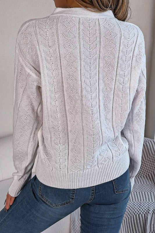 Cwoswl3314_Solid Color V-Neck Long-Sleeved Sweater