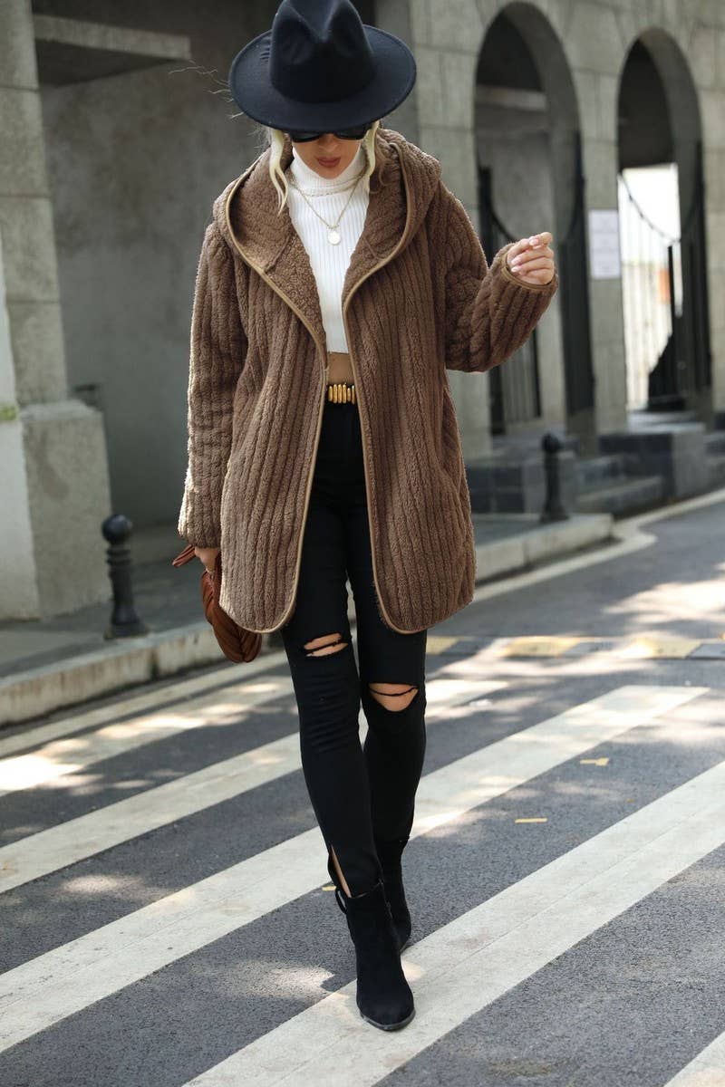 WOMEN HOODED CORDUROY WINTER PLUSH CASUAL JACKET_CWOJA0638