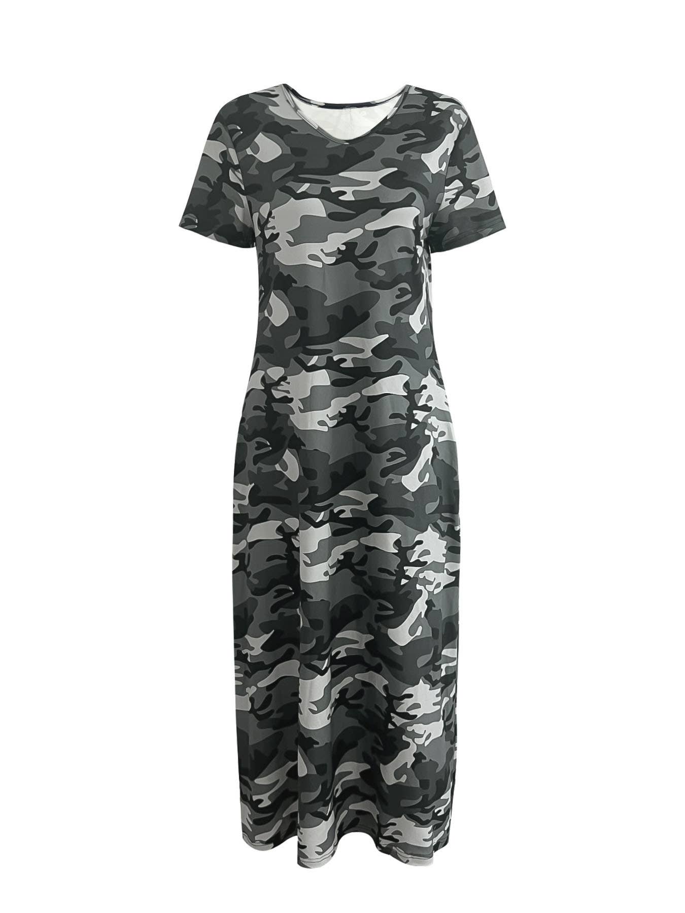 Long loose camouflage printed dress