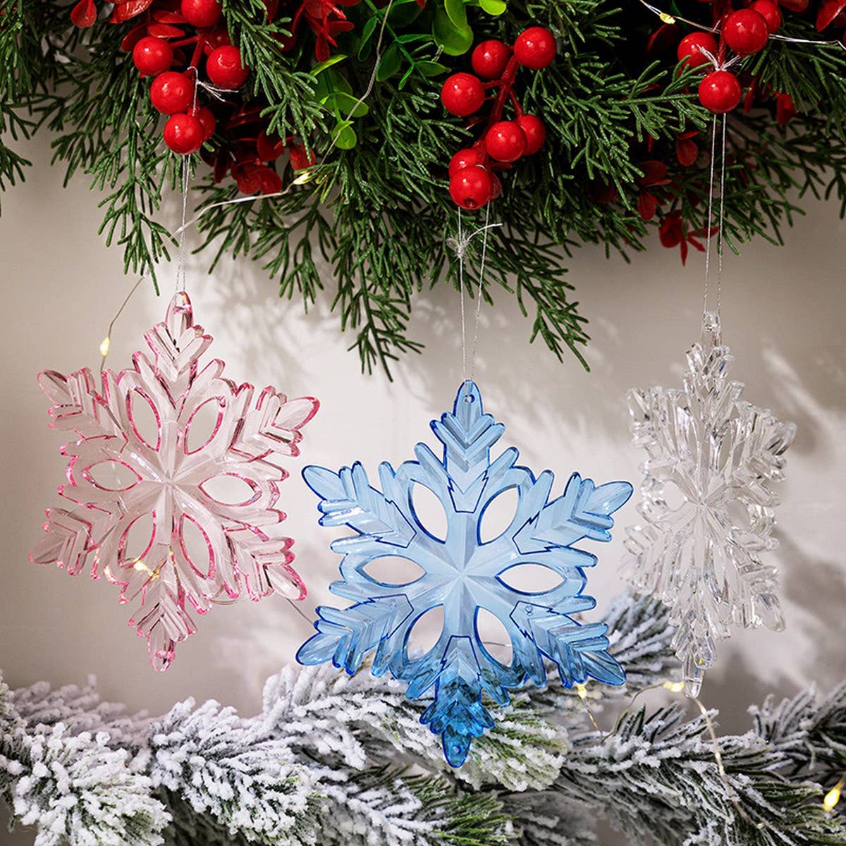 CWMM10187_CLEAR HEXAGON SNOWFLAKE CHRISTMAS ORNAMENTS