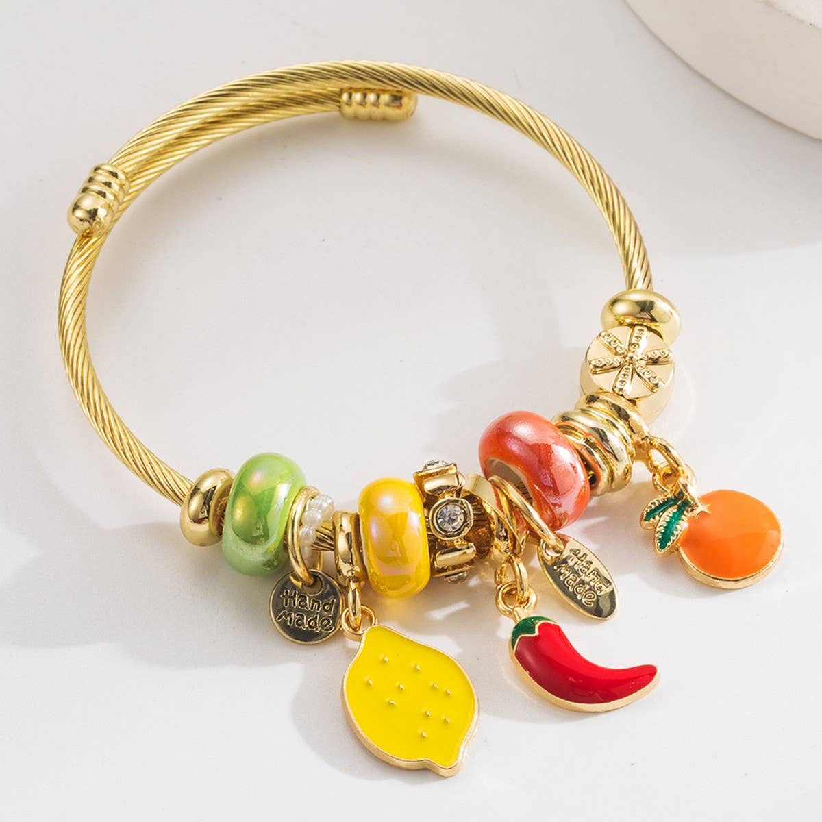 Adjustable Stainless Steel Fruit Charm Bracelet_CWMM8601