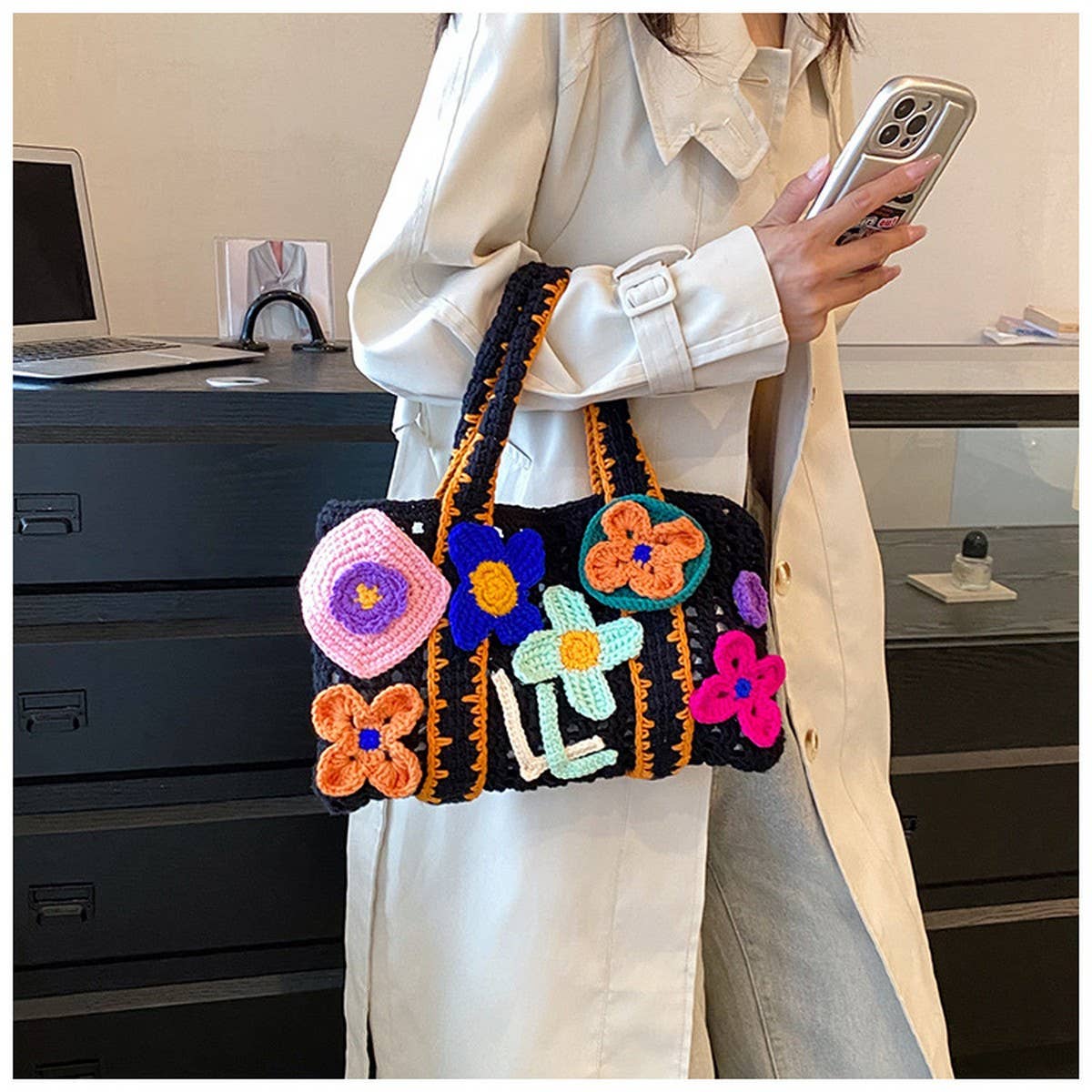 FLOWER PATTERN BAG MACARON HOLLOW HANDBAG_CWAB2406