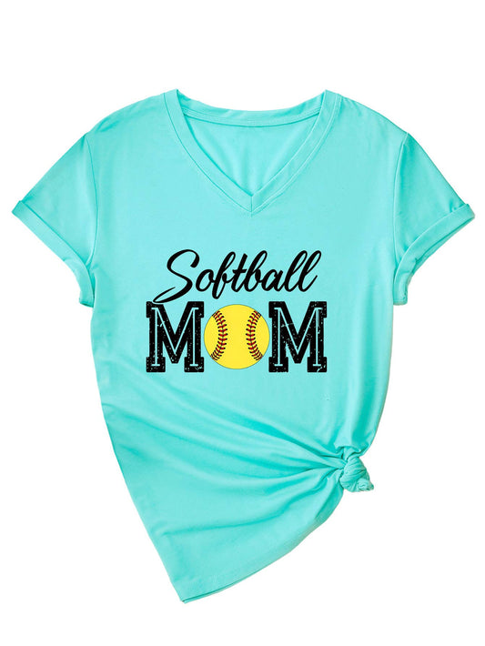 Trendy softball momV neck short-sleeved T-shirt