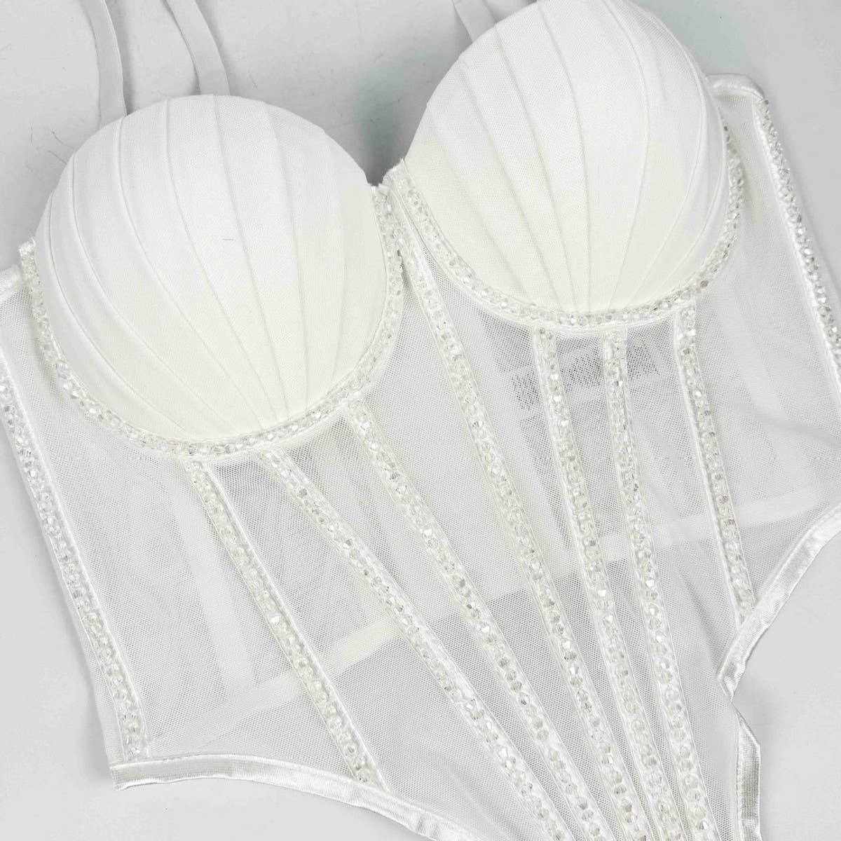 SEXY MESH RHINESTONE HERRINGBONE BRA