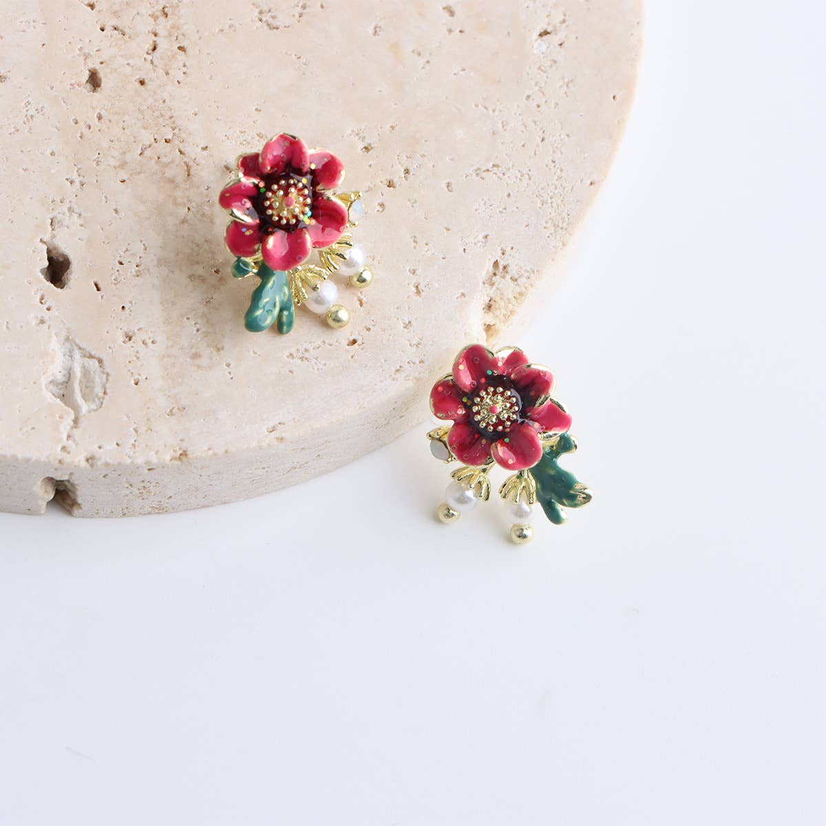 French enamel and colored glaze flower earrings