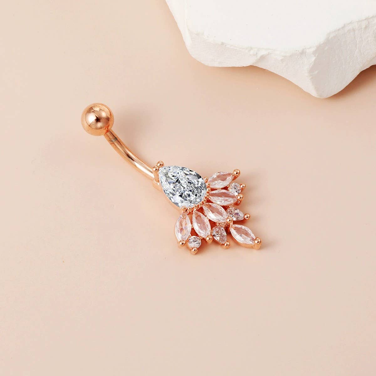 Peacock Flower Belly Ring Zircon Navel Piercing_CWMM9307