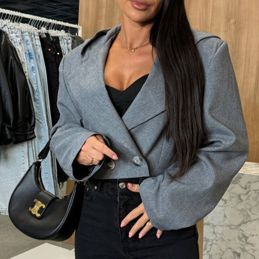 HOODED LONG SLEEVE SMALL SUIT SOLID COLOR COAT