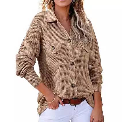WAFFLE KNIT JACKET CASUAL BUTTON-DOWN SHIRT