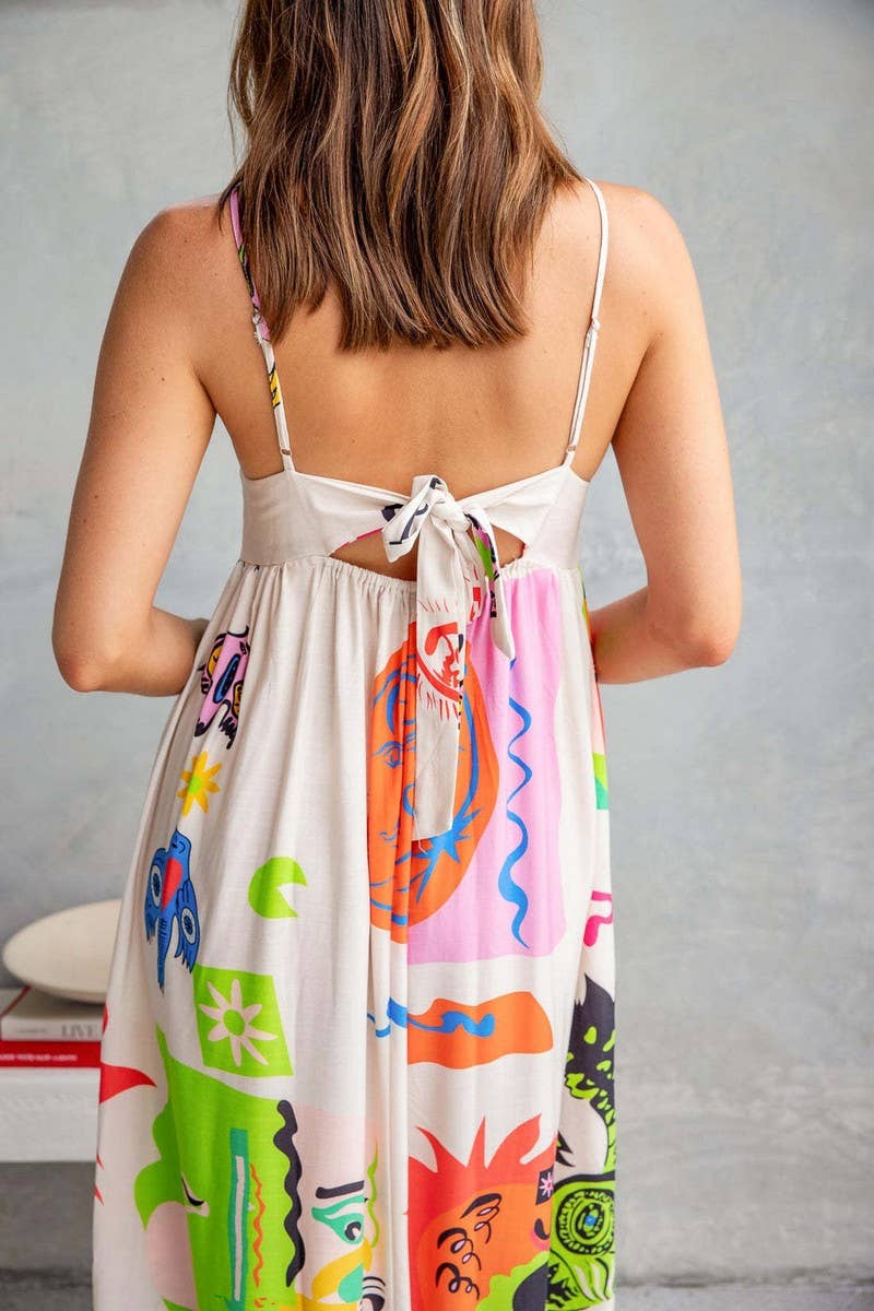 CWDMD3030_PRINTED SUSPENDER DRESS WITH WIDE SWING