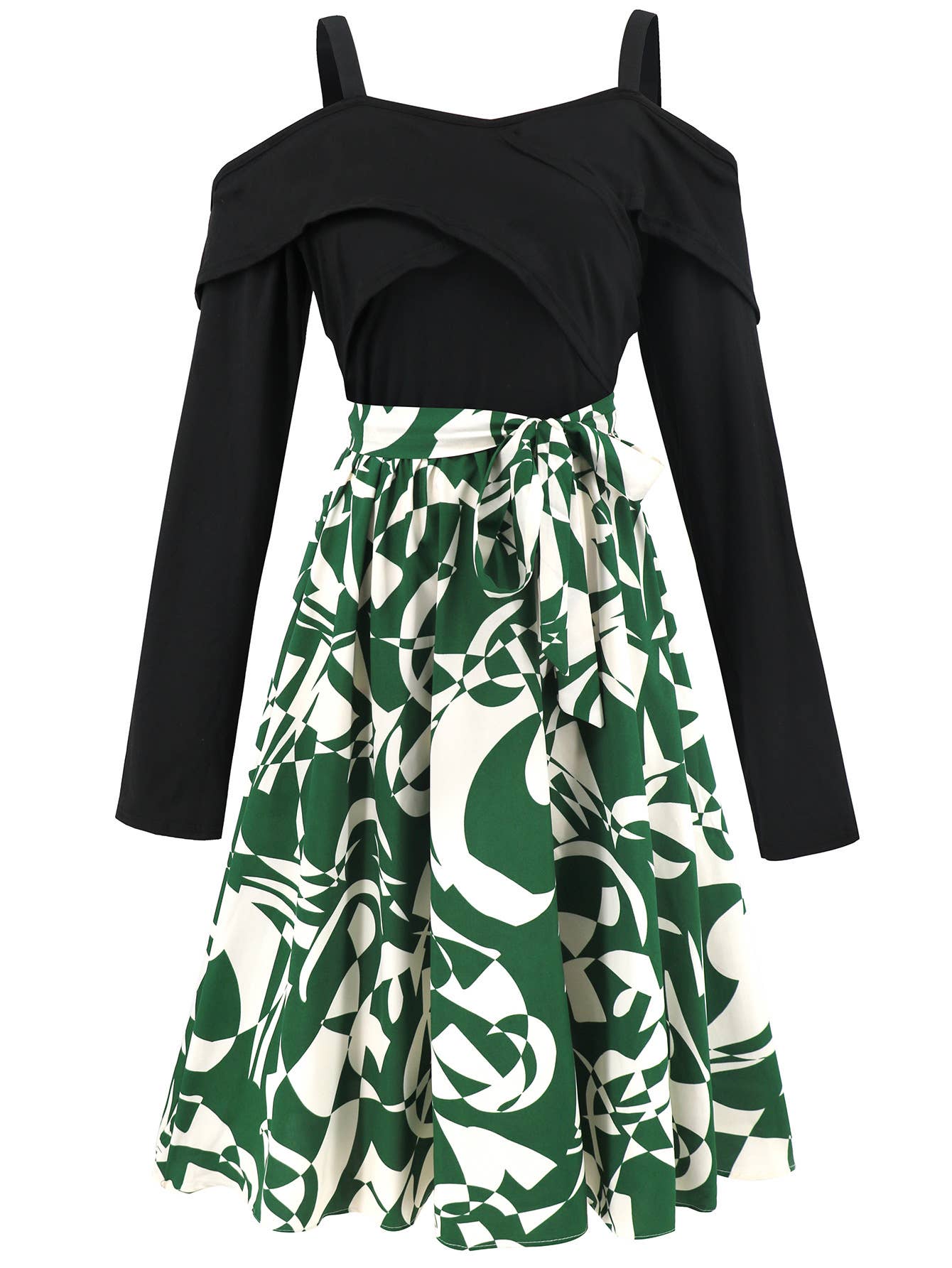 Long-sleeved off-the-shoulder floral dress