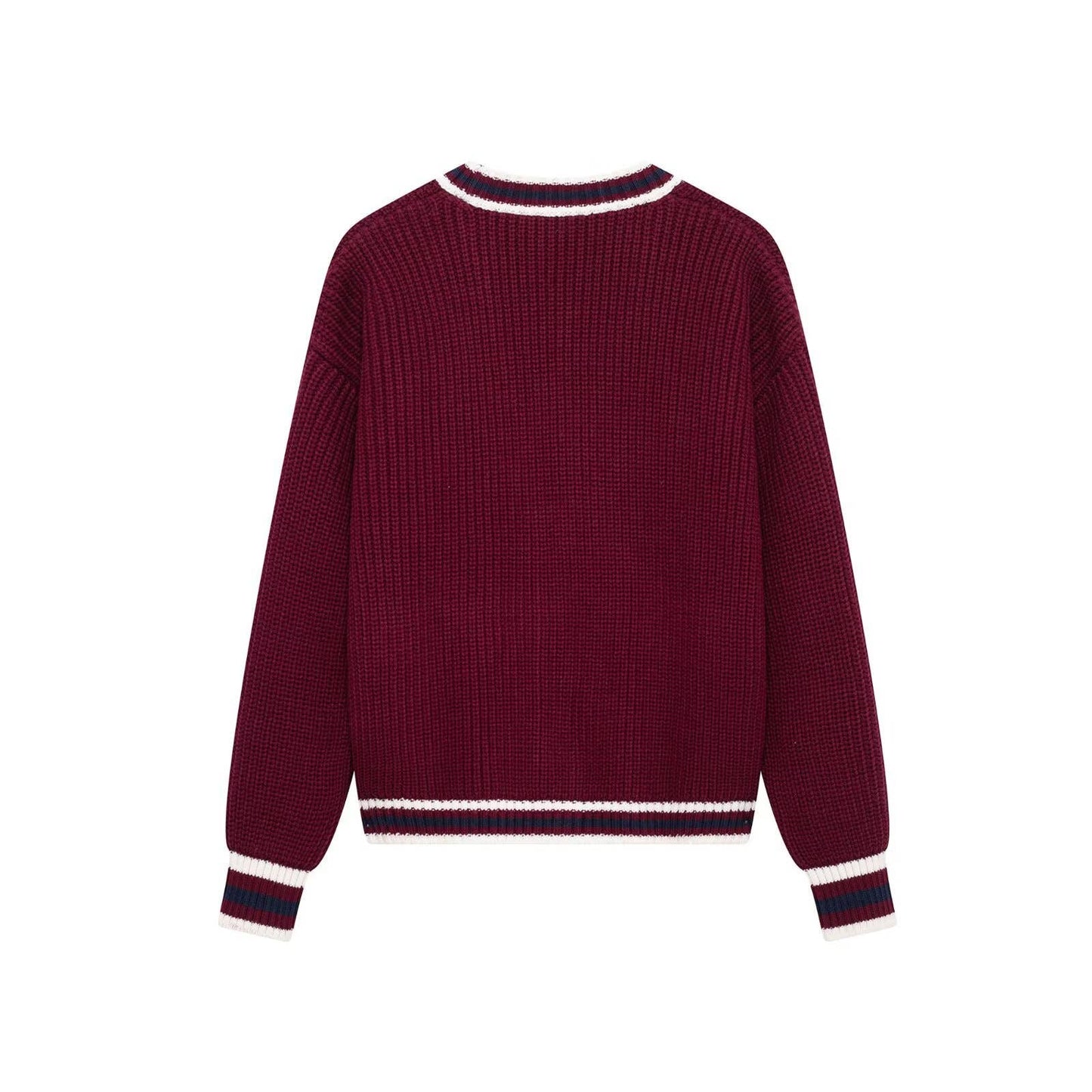 V-neck color contrast casual fashion knit jacket