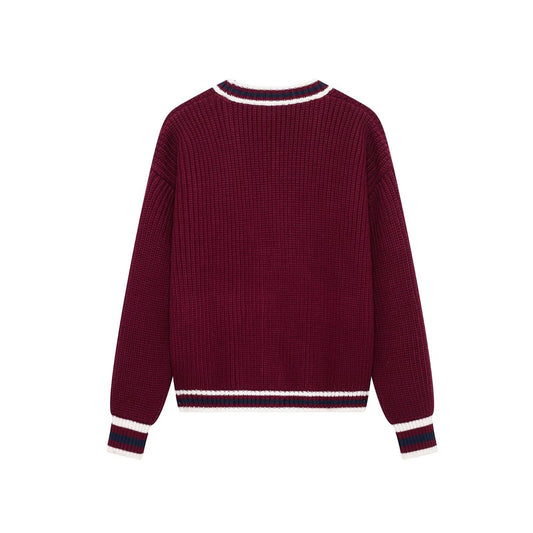 V-neck color contrast casual fashion knit jacket