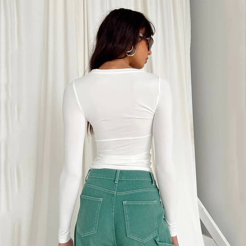 Irregular solid color slimming base T-shirt