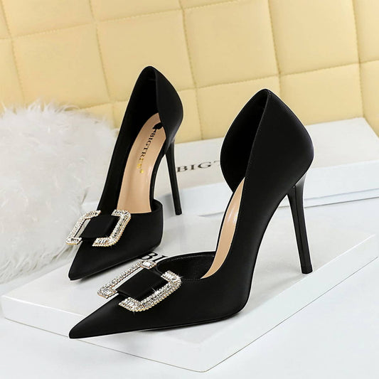 WOMEN RHINESTONE BUCKLE HIGH HEELS