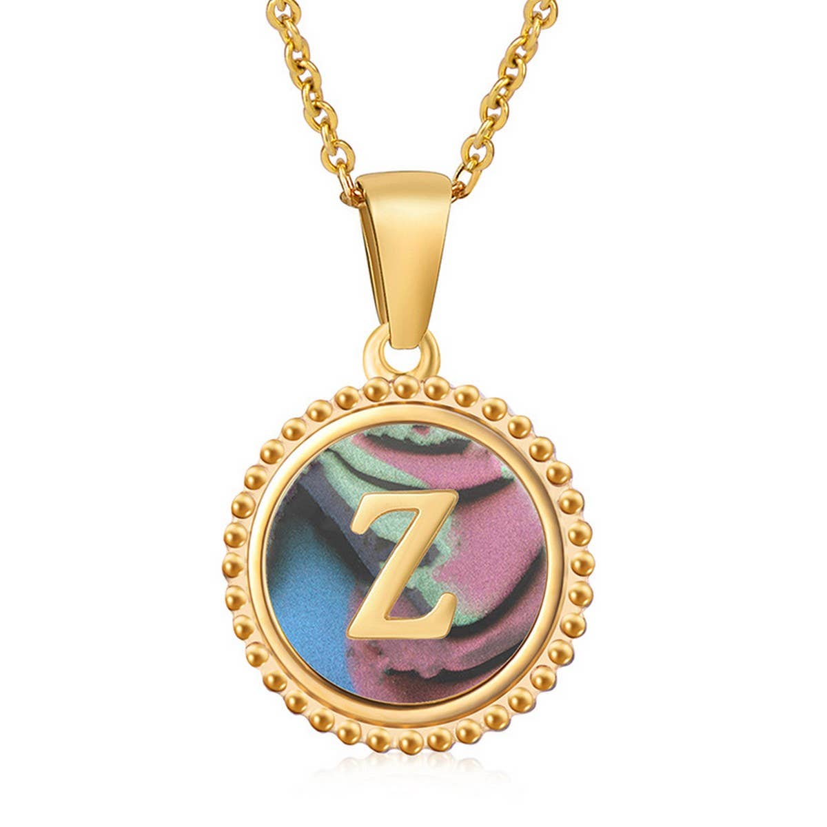 CWAJE1942_Simple Round Colorful Shell Letter Necklace