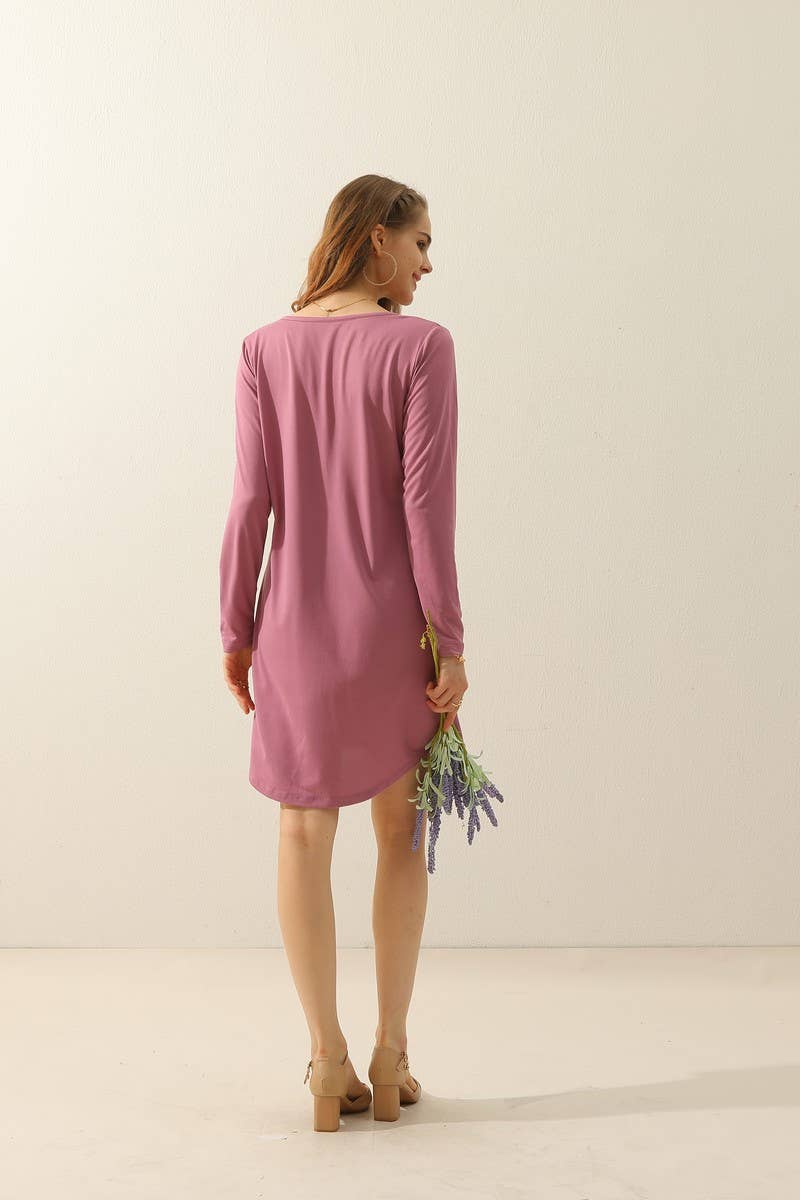 SOLID V NECK DRESS_CWDMD784