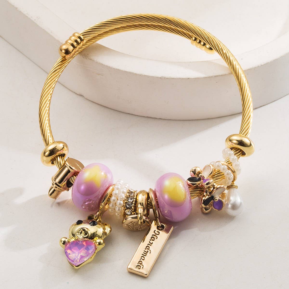 Adjustable Stainless Steel Cat Rhinestone Bracelet_CWMM8576