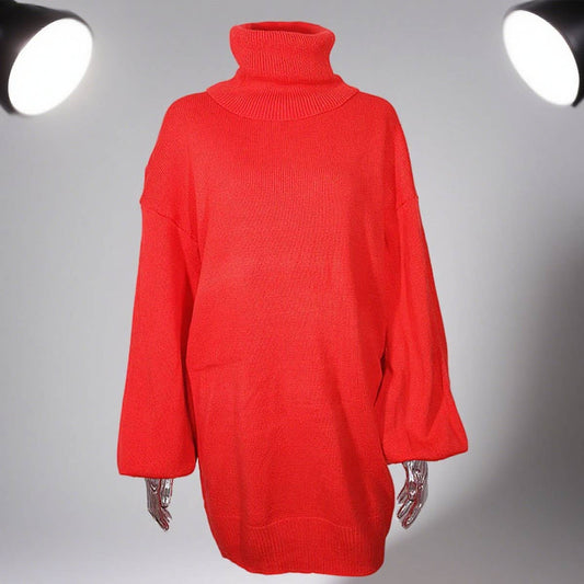 Pullover high-neck long-sleeved knitted dress