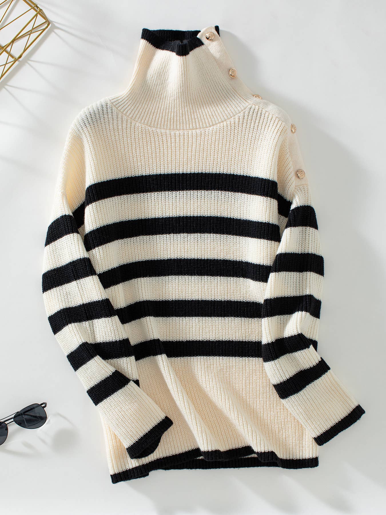 STRIPED LAPEL PULLOVER CASUAL BUTTON KNIT
