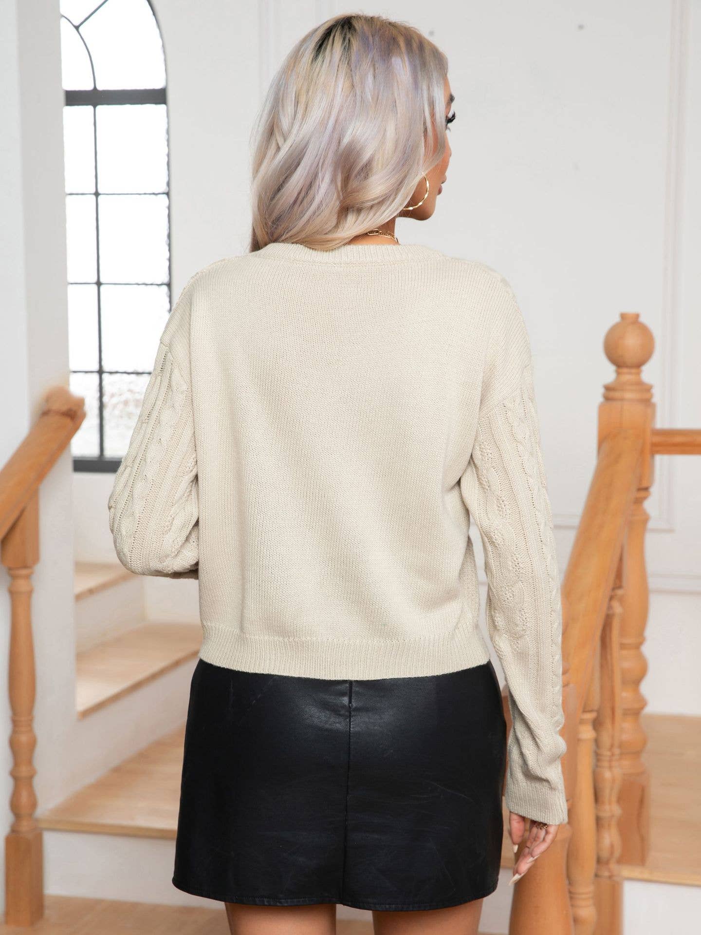 Vintage twist long-sleeved knit pullover sweater