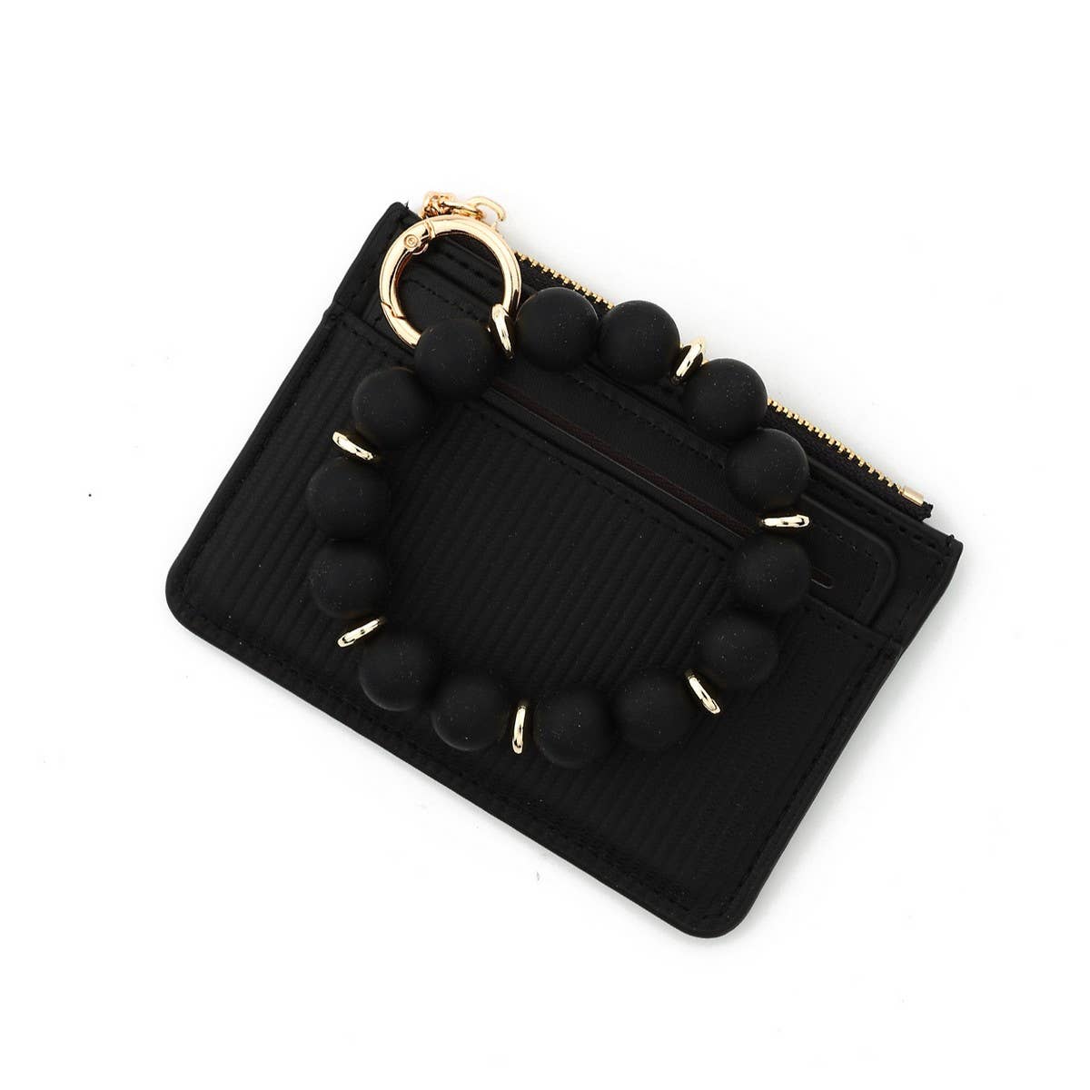 Minimalist PU Wallet with Bead Bracelet & Keychain_CWAB4957