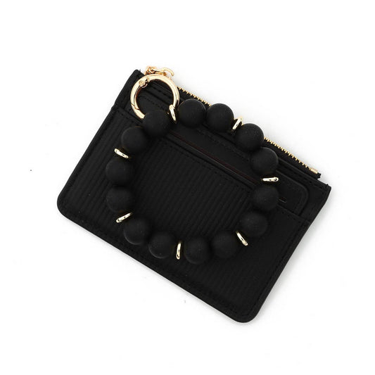 Leather ID Card Wallet with Silicone Bead Keychain_CUAB00449