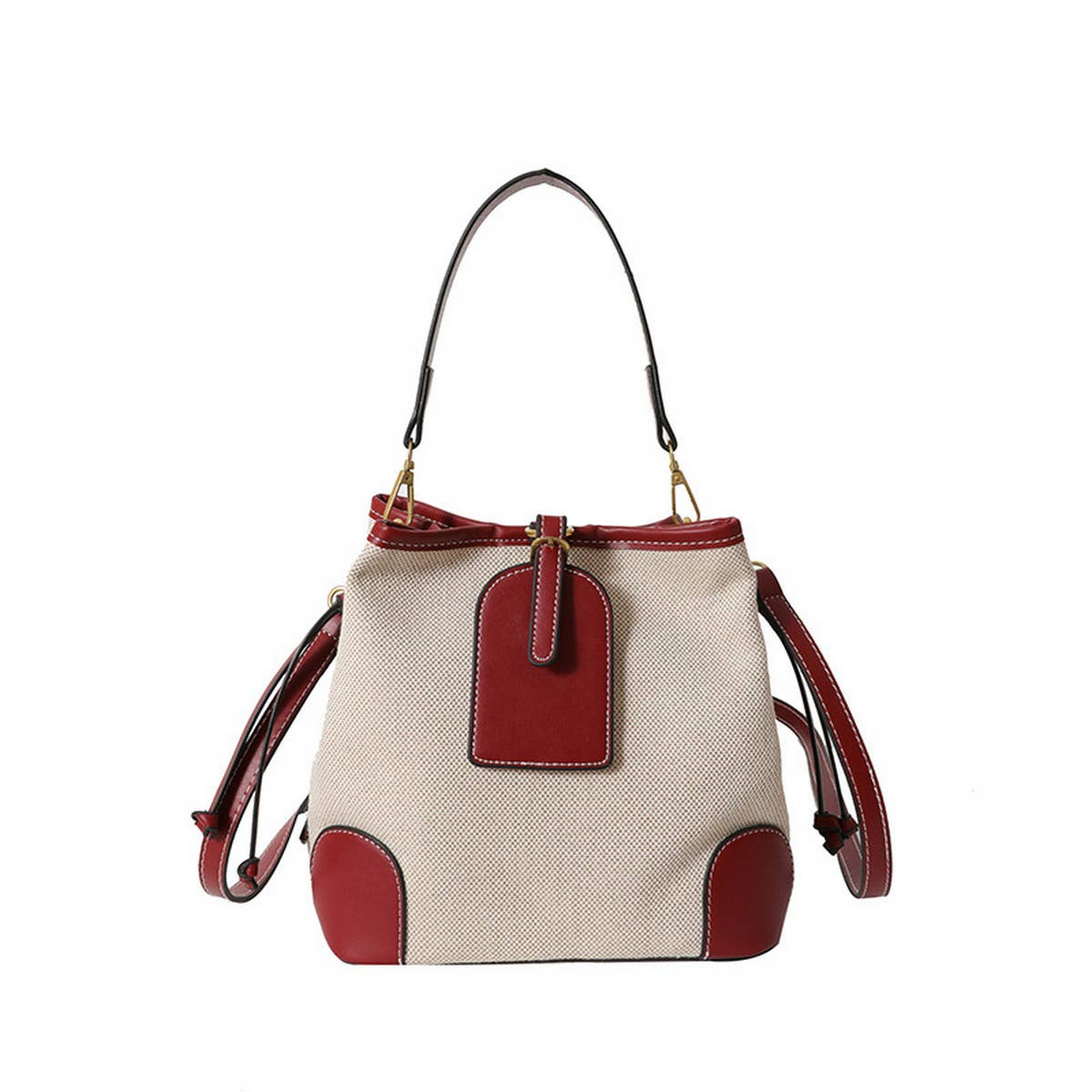 CANVAS CONTRAST BUCKET BAG SHOULDER BAG_CWAB1589