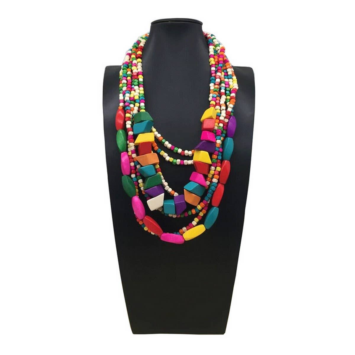MULTI-LAYERED IRREGULAR WOODEN BEADS NECKLACE