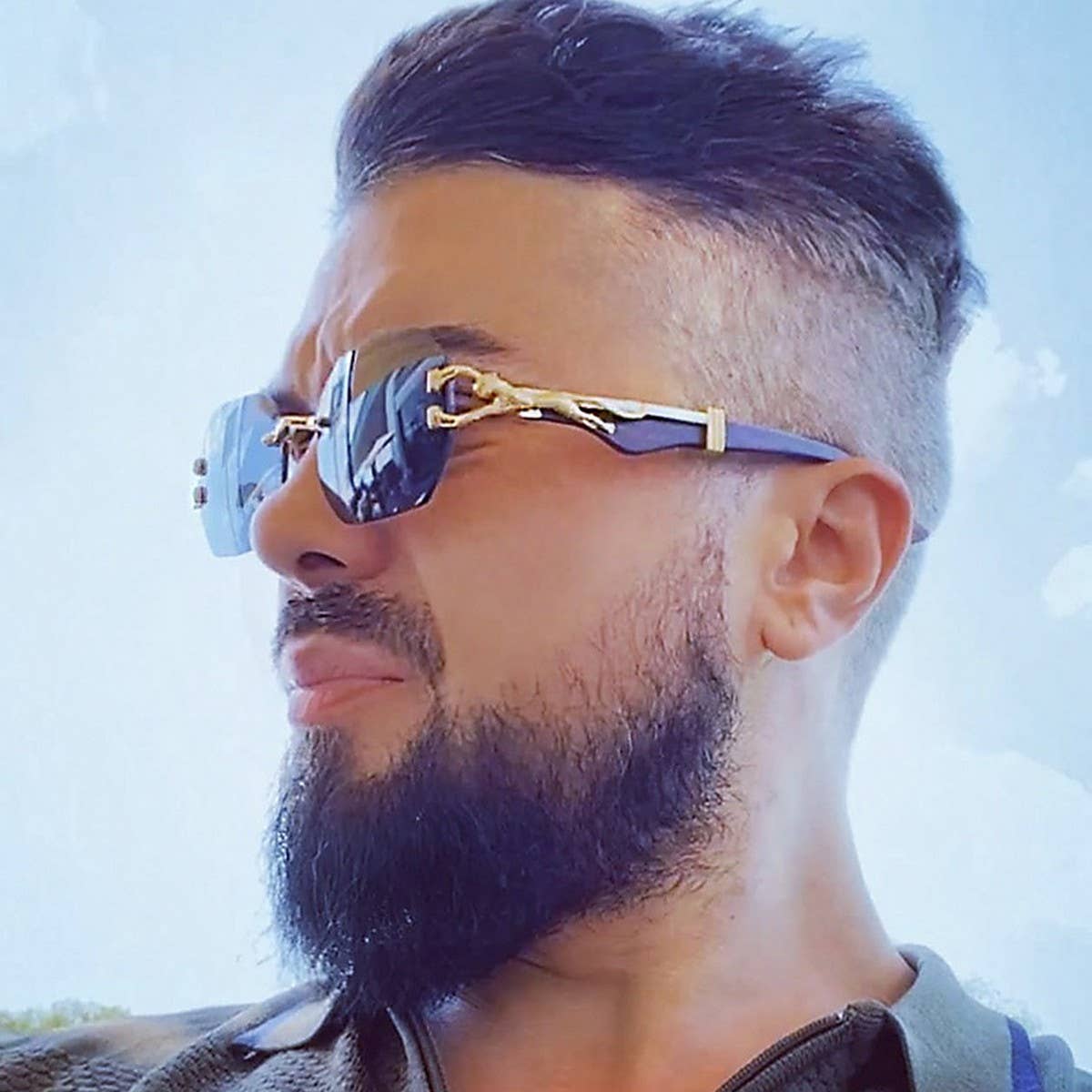 FAUX WOOD GRAIN LEOPARD TEMPLE SUNGLASSES