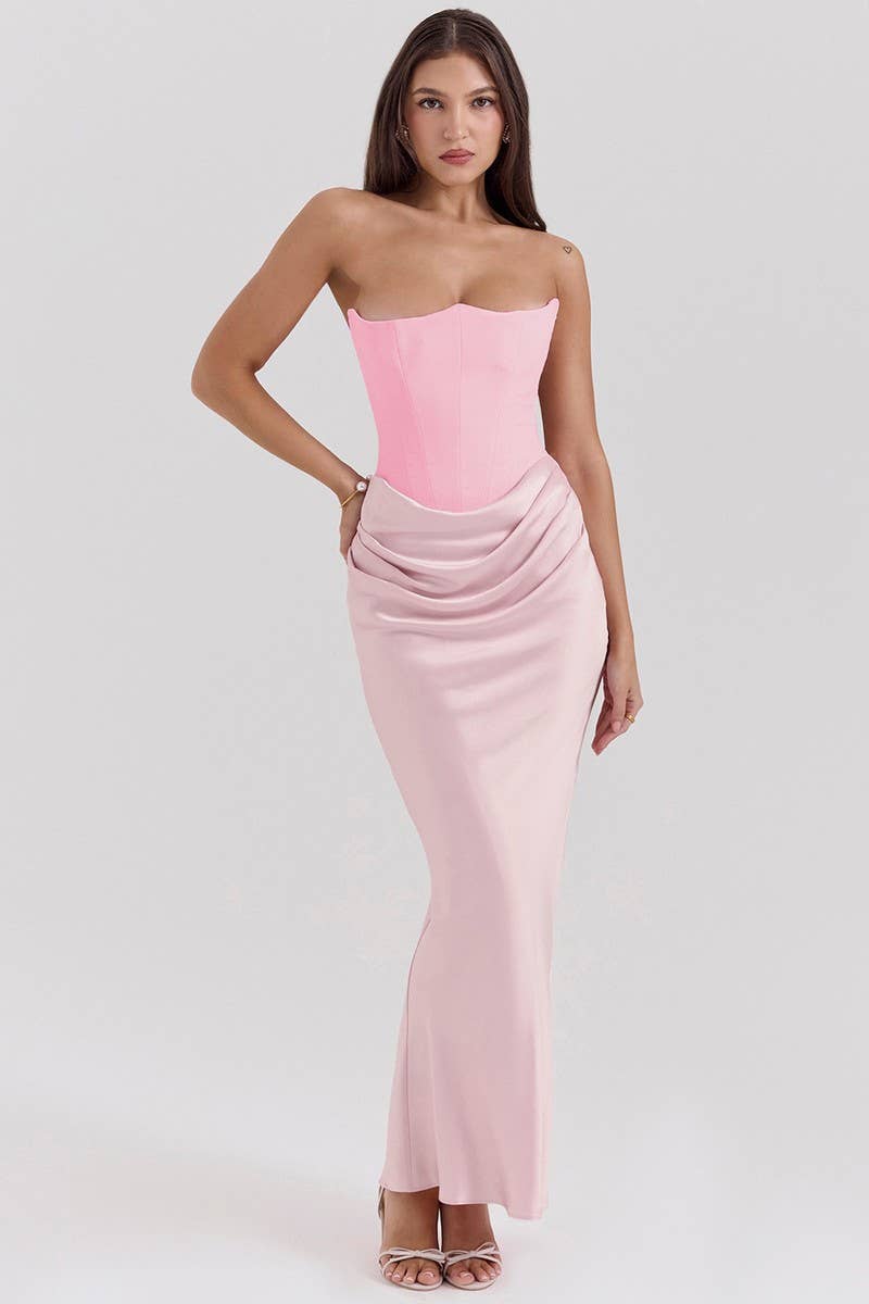 CWDMD5492_STRAPLESS BONED FITTED SOLID COLOR MERMAID DRESS