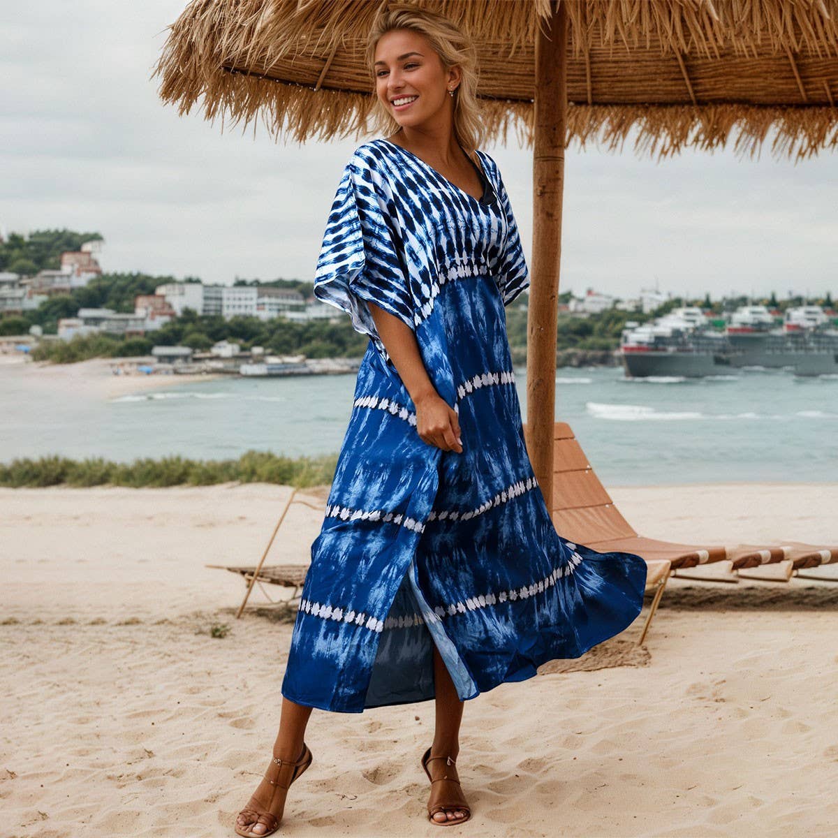 Rayon Tie-Dye Beach Kimono Bikini Cover-Up_CWMM6155