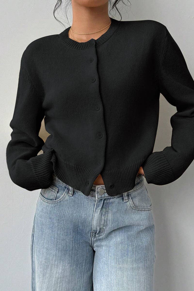 CWOCAL00688_LIGHTWEIGHT CREWNECK LONG SLEEVE BUTTON CARDIGA