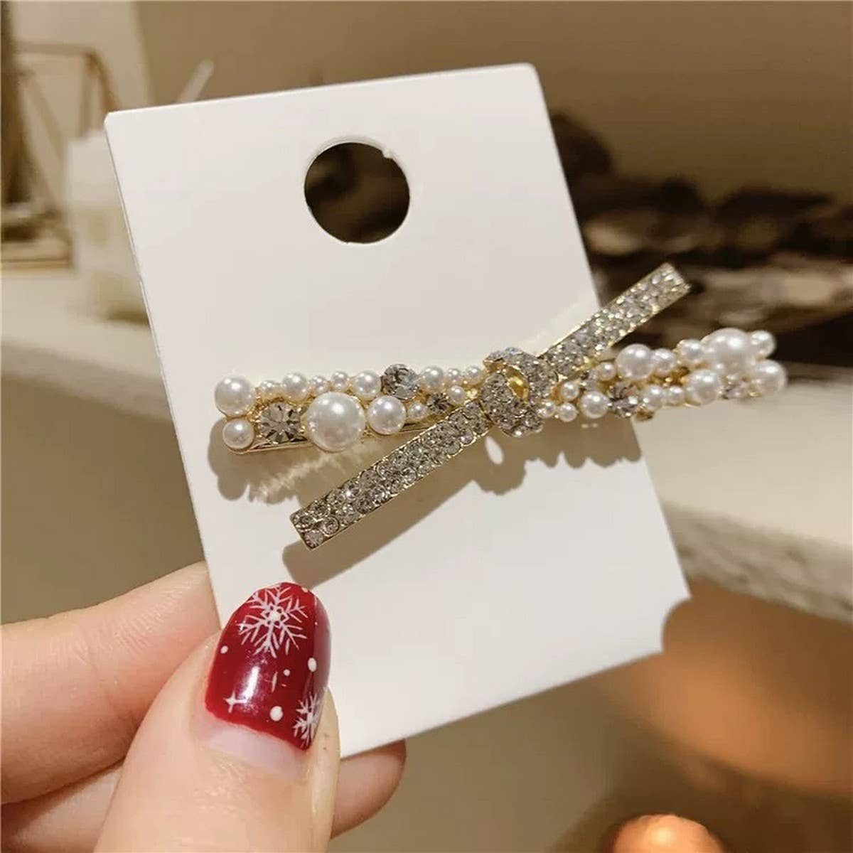 BOW HAIRPIN PEARL SIDE CLIP CROSS BANGS CLIP_CWAHA4662