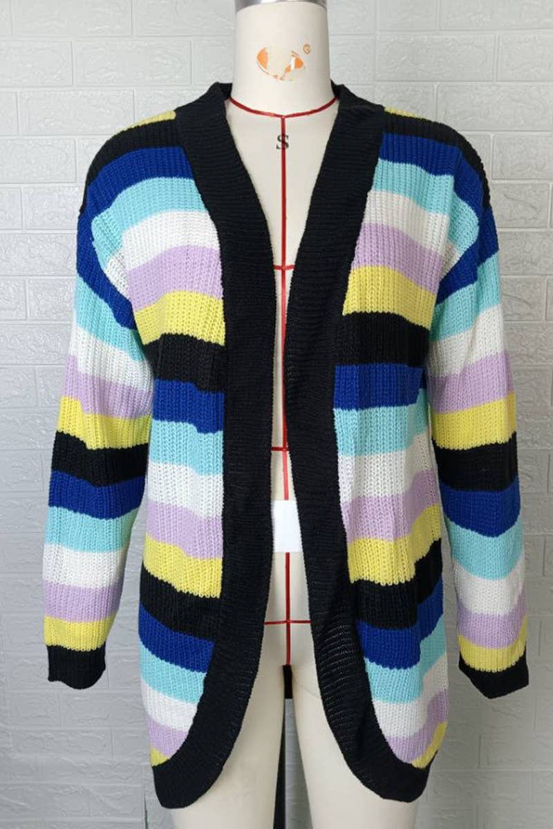 CWOCAL0767_LOOSE STRIPED LONG HALLOWEEN CARDIGAN SWEATER