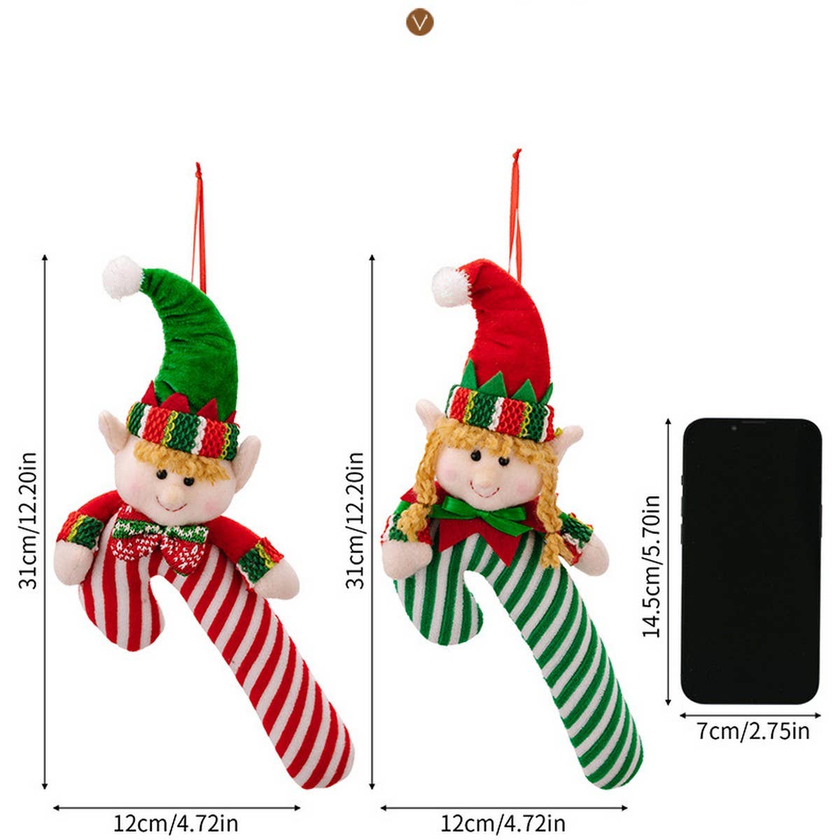 CWMM10298_FABRIC ELF CANDY CANE CHRISTMAS HANGING ORNAMENT