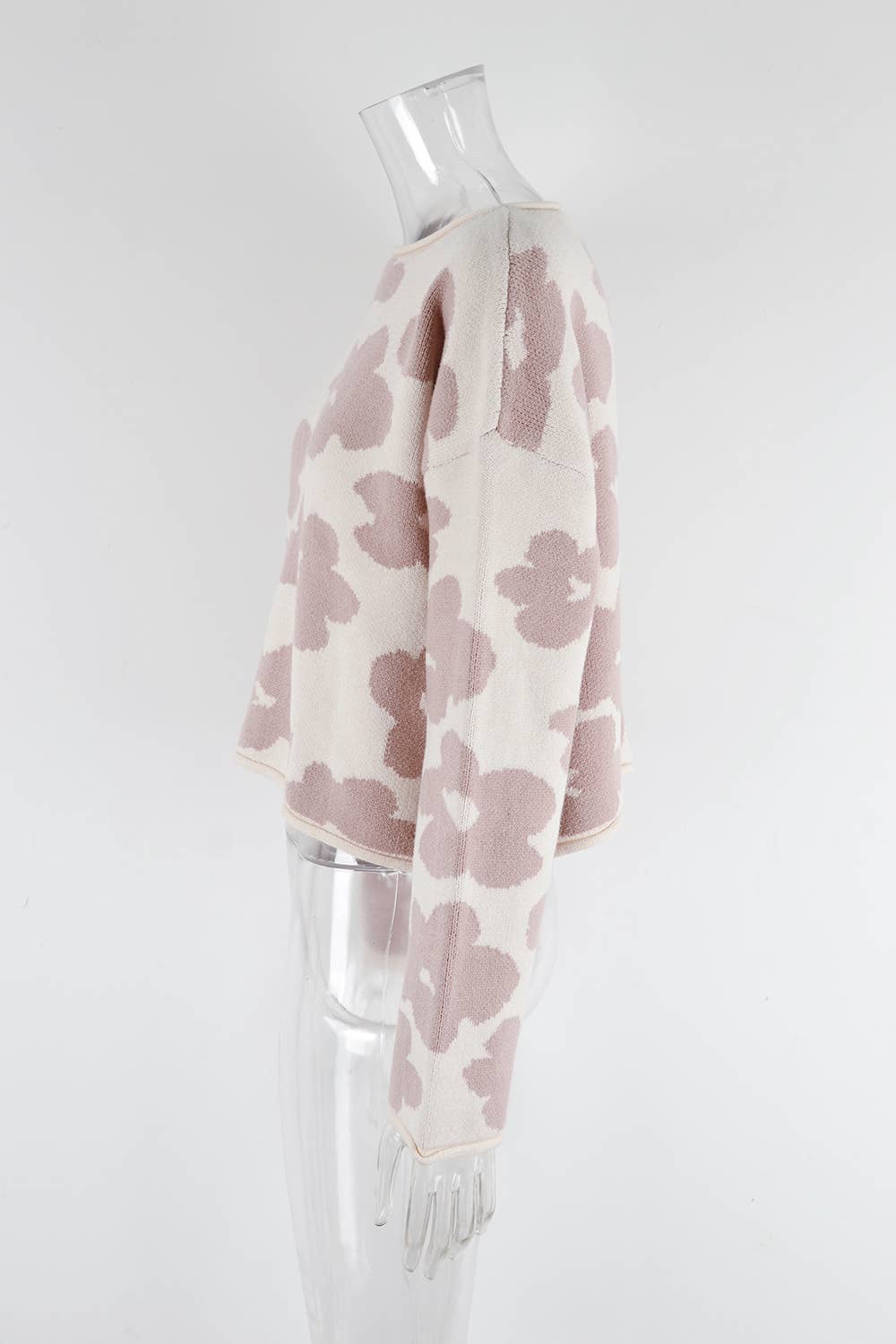 LONG SLEEVE SHORT FLORAL SWEATER PULLOVER