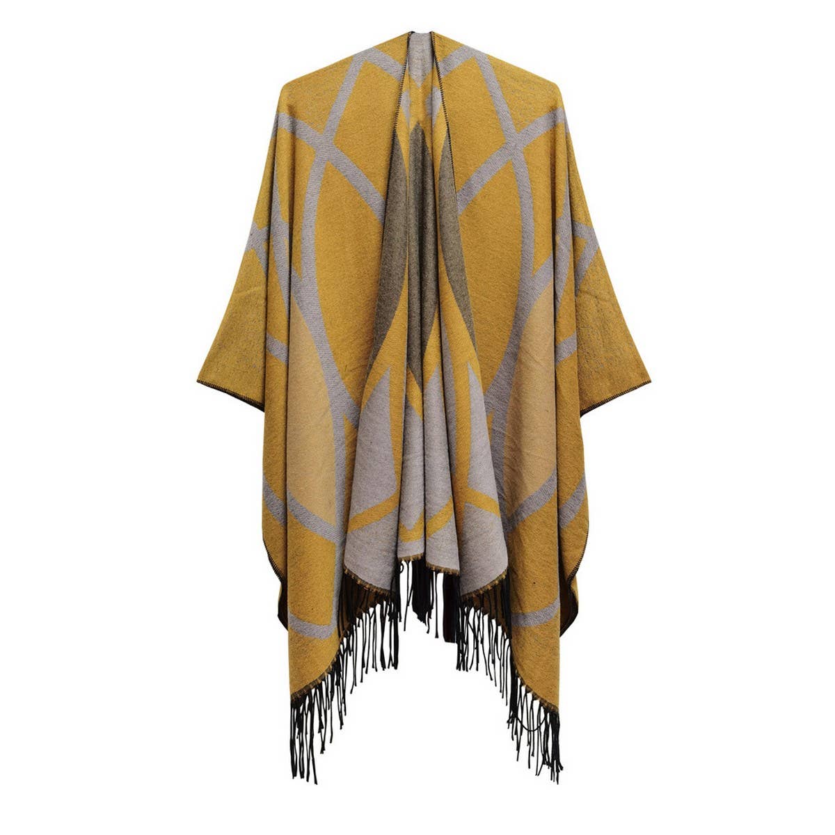TASSELS WITH LINES KEEP WARM AND SPLIT SHAWL