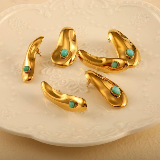 Stainless Steel Irregular Natural Stone Earrings_CWMM8909