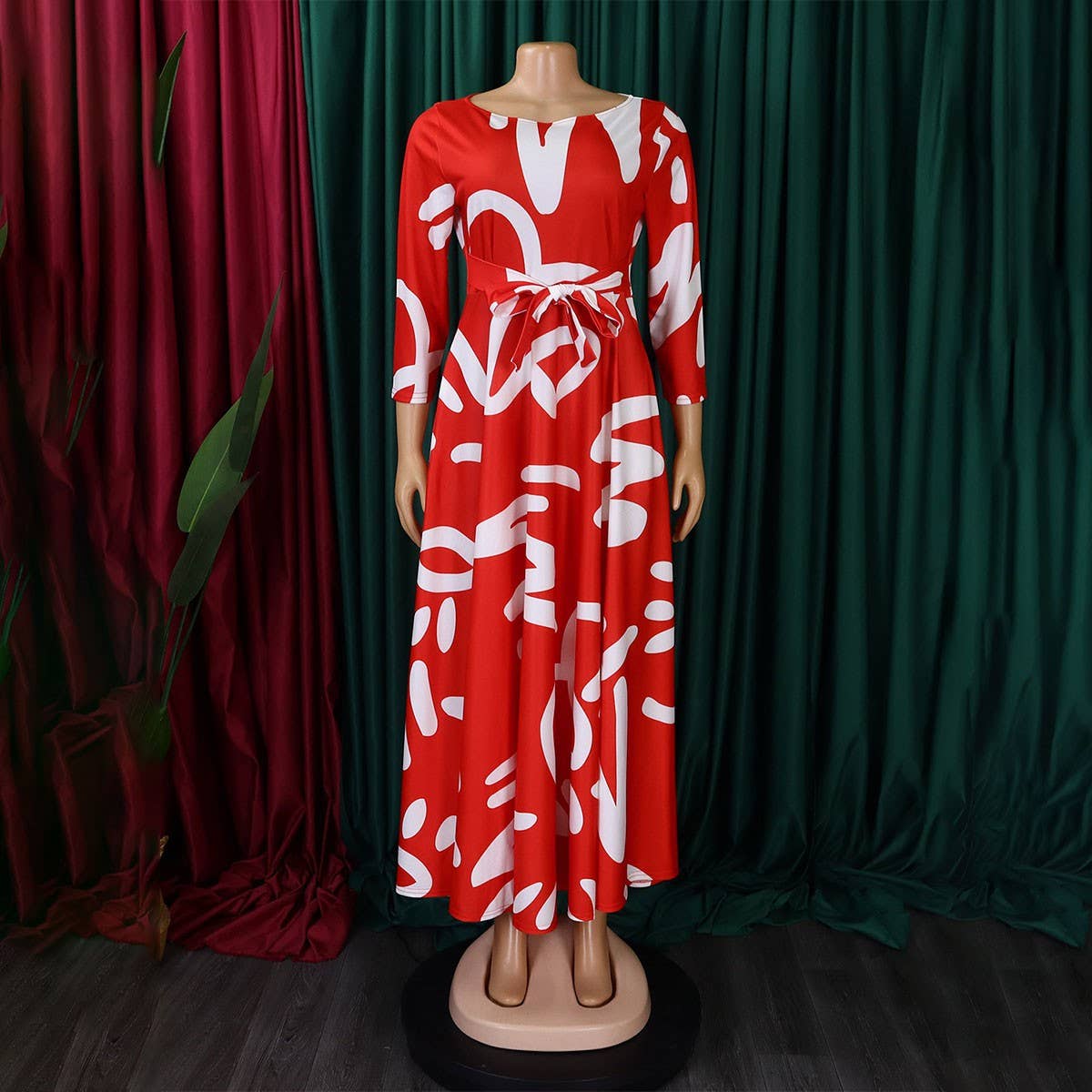 FASHIONABLE PRINTED LACE-UP OVERSIZED DRESS