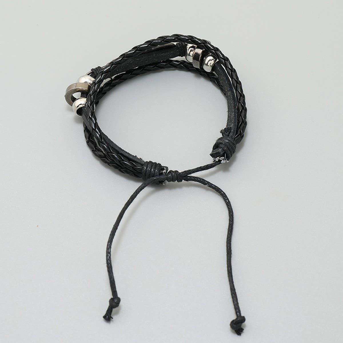 SIMPLE ALLOY FEATHER BEADED LEATHER BRACELET