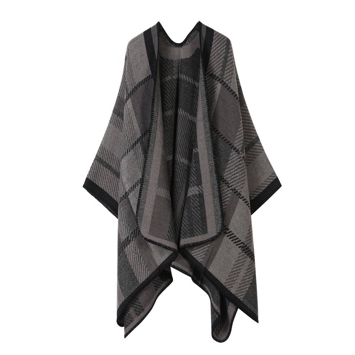 SHAWL FAUX CASHMERE JACQUARD SLIT CAPE