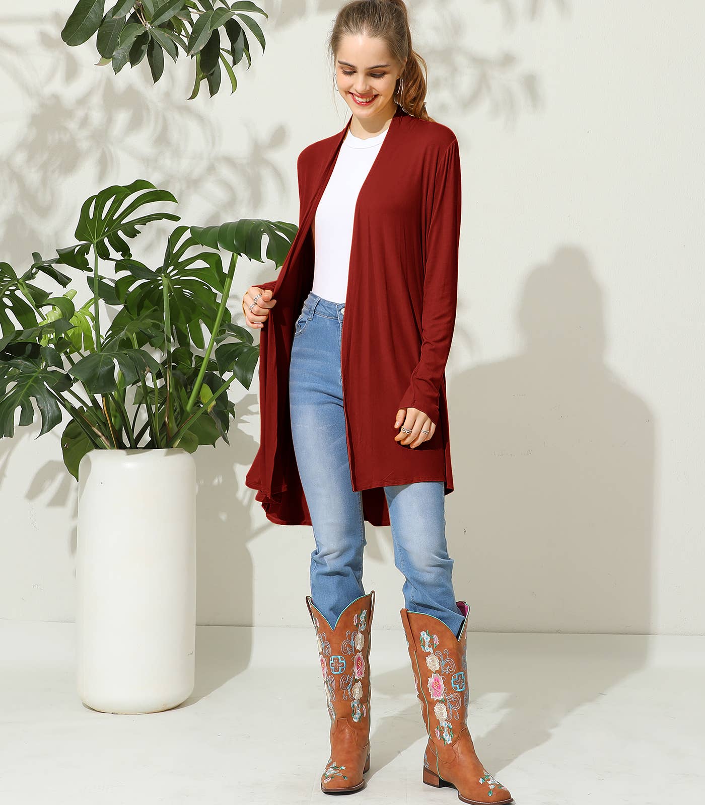 AWTL074_Long Sleeve Casual Open Front Long Cardigan