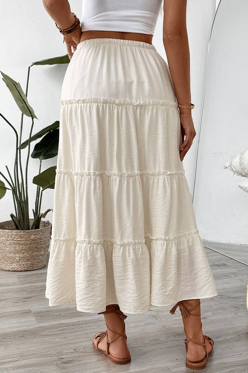CWBLS0498_WHITE HIGH WAIST A-LINE FLARED LONG SKIRT