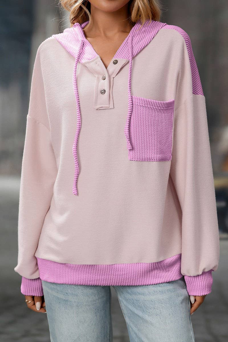 CWOHOL00601_COLORBLOCK TWIST STRIPE LOOSE HOODIE