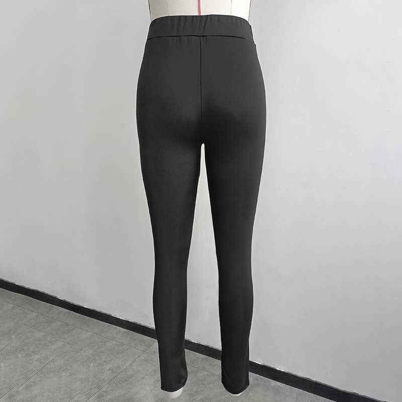 Fashion solid color small feet open flared pants