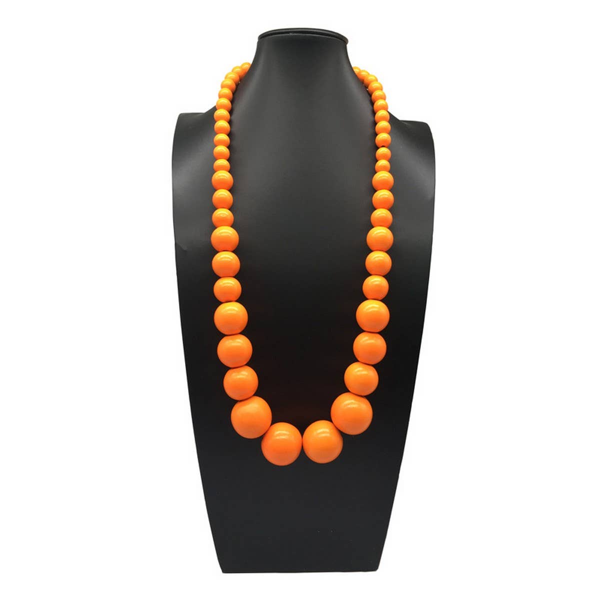 COLORFUL WOODEN LARGE ROUND BEAD LONG NECKLACE