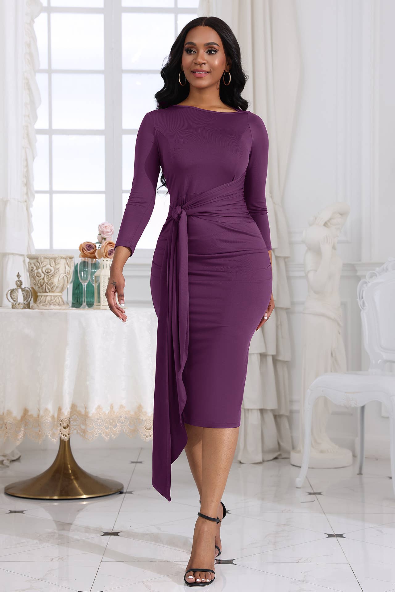 PLEATED LACE-UP HIP-HUGGING DRESS